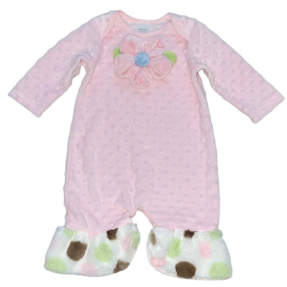 6m Giggle Moon Boutique Baby Girls Soft Minky Fleece Long Sleeve Coverall Romper